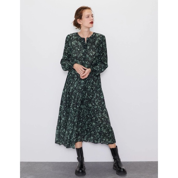 Zara The Angel Floral Midi Dress in Green and Black - Picture 6 of 7